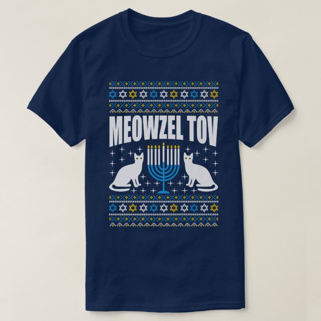 Camiseta Meowzel Tov Chanukah Funny Jewish Cat Owner Ugly H (Frente do Design)