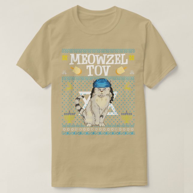 Camiseta Meowzel Tov Chanukah Gato Judeu Engraçado Gato Men (Frente do Design)