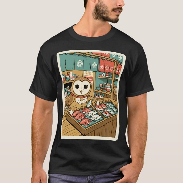 Camiseta Mercado de Peixes Coruja Kawaii (Frente)