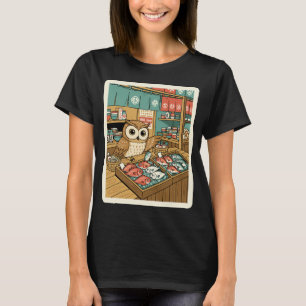 Camiseta Mercado de Peixes da Coruja Ilustração Japonesa Vi
