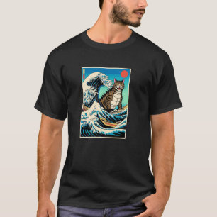Camiseta Mercadorias de Gato, Estilo Ukiyo-e, Grande Onda a