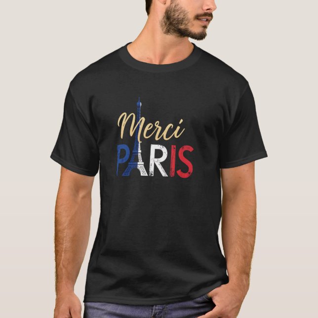 Camiseta Merci Paris com Torre Eiffel em Fl Francê (Frente)