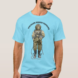 Camiseta Mergulhador Antigo com Capacete de Mergulho e Luz