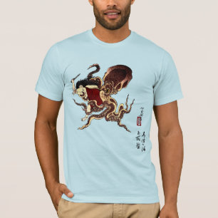 Camiseta Mergulhador de Abalone Japonês e Luta de Polvo
