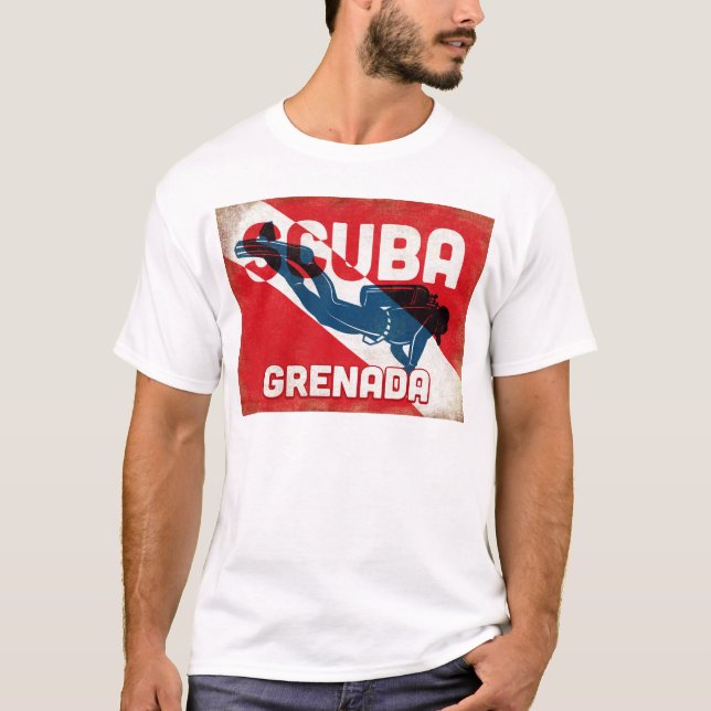 Camiseta Mergulhador Grenada Scuba - Retro Azul (Frente)