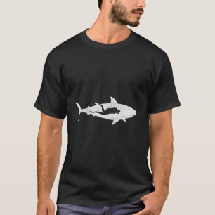 Camiseta Mergulhador Scuba Com Camisa-T De Tubarão Branco D