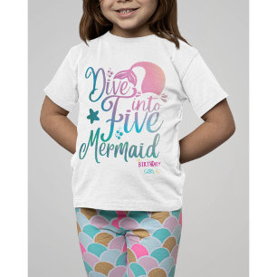 Camiseta Mergulhe na Menina de 5 Anos de Aniversário Sereia