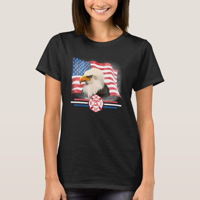 Camiseta Mergulho American Flag Firefighter Crachá 4 De Jul (Frente)