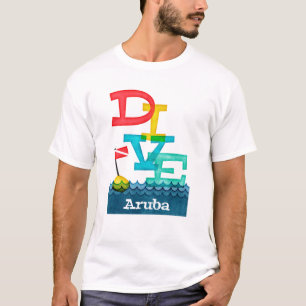 Camiseta Mergulho de Aruba - mergulhador colorido