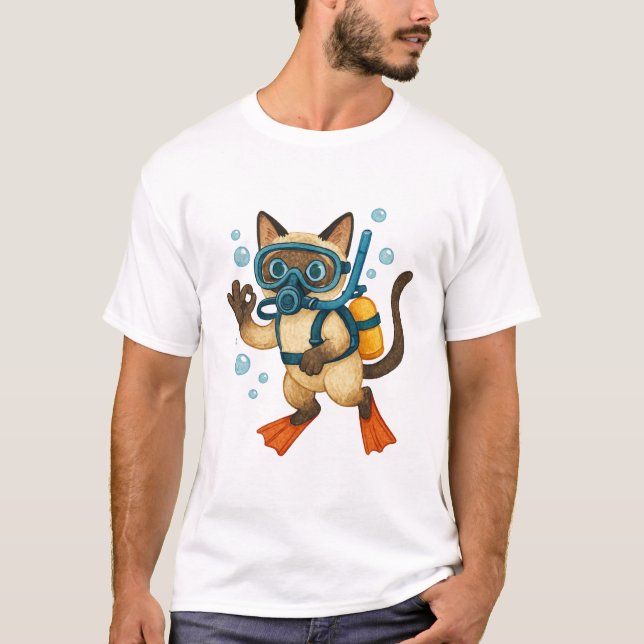 Camiseta Mergulho do Gato Scuba com Sinal O.K. (Frente)