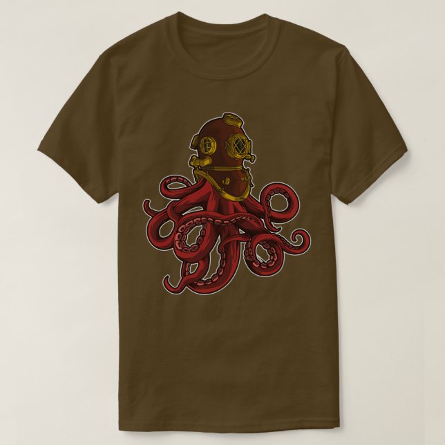 Camiseta Mergulho no Mar Profundo de Octopus Scuba (Frente do Design)