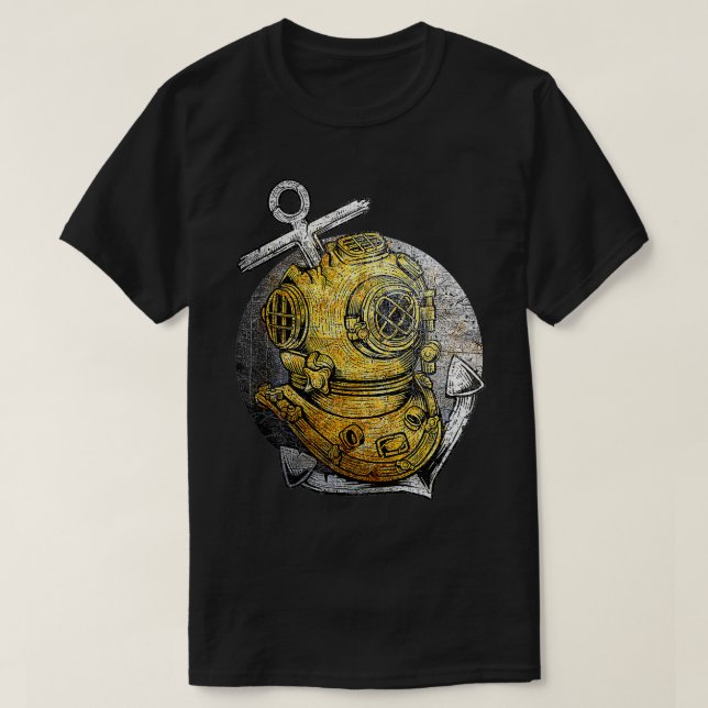 Camiseta Mergulho Scuba Diver do Capacete Vintage (Frente do Design)