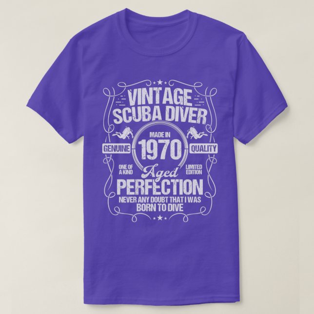 Camiseta Mergulho Scuba Idea de Aniversário de 1970 (Frente do Design)