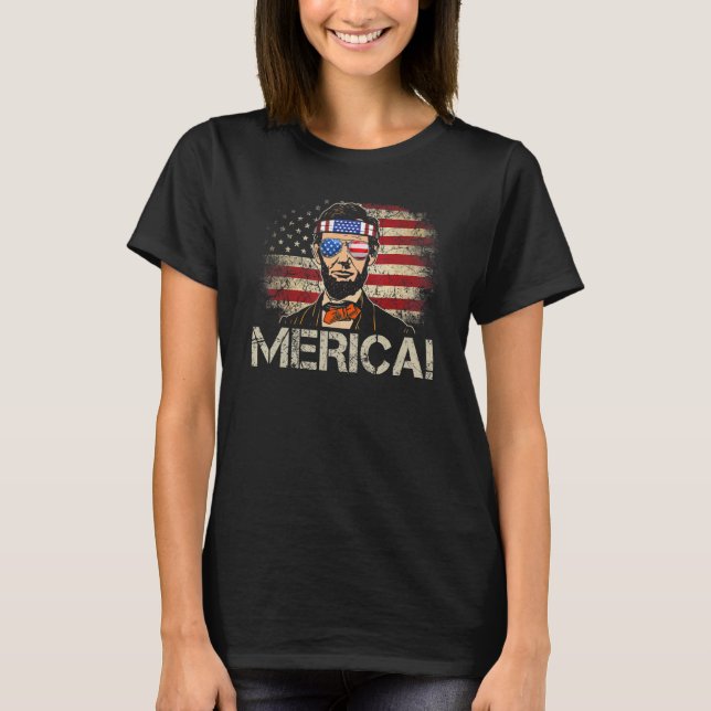 Camiseta Merica 4 de julho Homens American Flag Usa Sunglas (Frente)