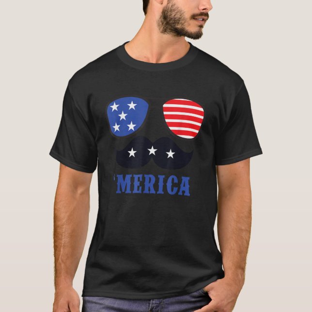 Camiseta Merica, 4 de julho Legal Shades Mustache (Frente)