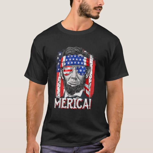 Camiseta Merica Abe Lincoln 4 De Julho Men American Flag M (Frente)
