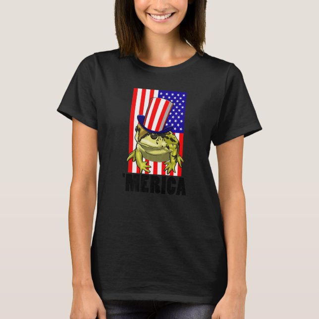Camiseta Merica American Flag Frog  Women Frog Love (Frente)