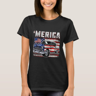 Camiseta Merica American Flag Old Car 4 De Julho Kids Boy