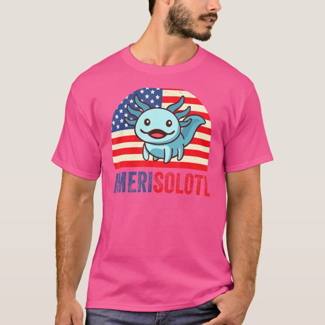 Camiseta Merica Axolotl 4 De Julho Dos Eua Bandeira Patriót (Frente)