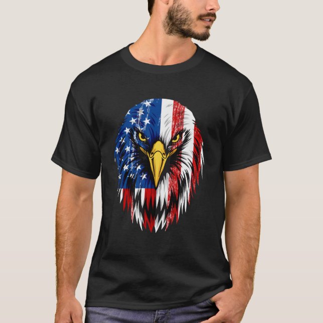 Camiseta Merica Bald Eagle American Flag 4 De Julho (Frente)