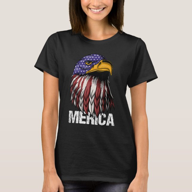 Camiseta Merica Bald Eagle Independence Day 4 de julho (Frente)
