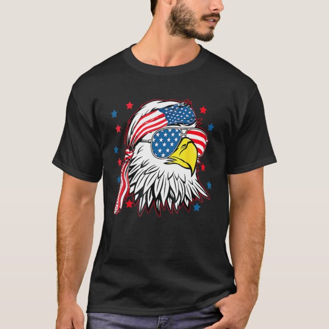 Camiseta Merica Bald Eagle Mullet 4 De Julho Bandeira Ameri (Frente)