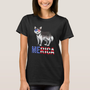 Camiseta Merica Bandeira Dos EUA Cachorro Husky Siberiano Ó