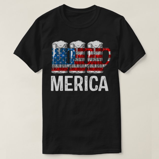 Camiseta Merica Beer American Flag T 4 de julho Gift (Frente do Design)
