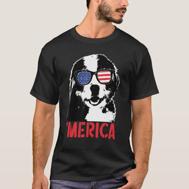 Camiseta Merica Bernese Mountain American Flag Sunvidles 4 (Frente)