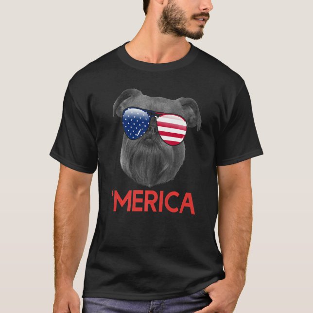 Camiseta Merica Bruxelas Griffon American Bandeira 4 De Jul (Frente)
