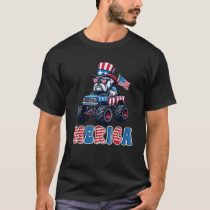 Camiseta Merica Bulldog Monster Truck 4 De Julho Americano