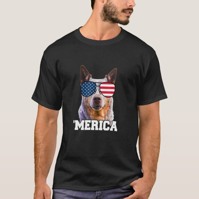 Camiseta Merica Cattle Heeler Sunglass USA American F (Frente)