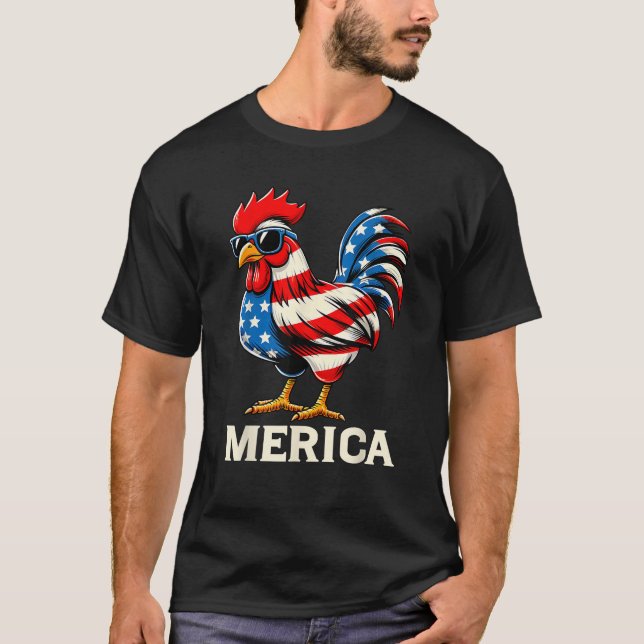 Camiseta Merica Chicken USA American Flag Happy 4th of July (Frente)