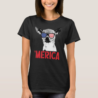 Camiseta Merica Chihuahua Dog American Flag Sunglass 4º