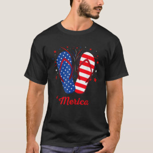 Camiseta Merica Chinelos Lover USA Flag Fireworks 4º