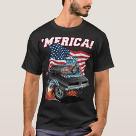 Camiseta Merica Classotic Muscle Car com bandeira dos EUA