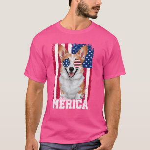 Camiseta Merica Corgi Dog USA Bandeira Patriótica 4 de julh