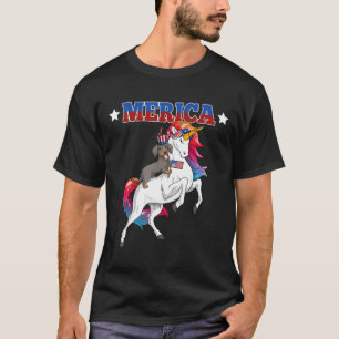 Camiseta Merica Dachshund Dog Unicorn Estados Unidos Bandei