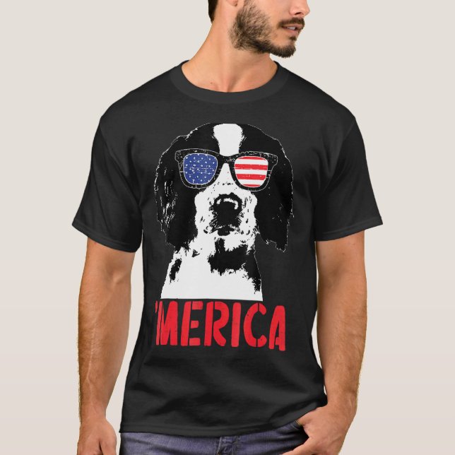 Camiseta Merica Englisth Springer Spaniel American Flag 4º (Frente)