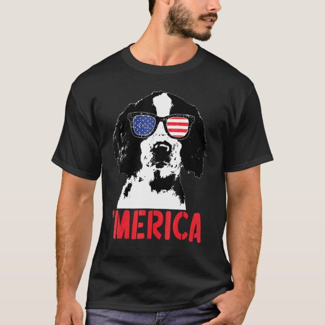 Camiseta Merica Englisth Springer Spaniel American Flag 4th (Frente)