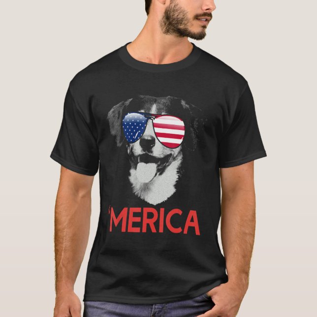 Camiseta Merica Entlebucher American Flag 4 De Julho (Frente)
