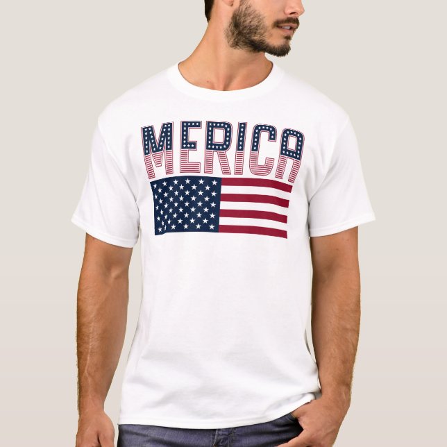 Camiseta Merica EUA Bandeira Independência Dia 4 de julho (Frente)