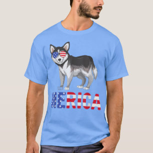 Camiseta Merica EUA Bandeira Siberian Husky Dog Sunglass 4º