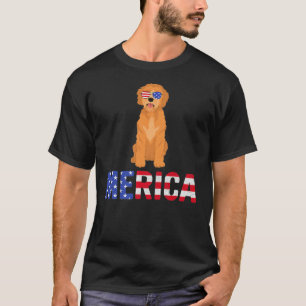 Camiseta Merica EUA Flag Goldendoododle Cachorros Sunglass