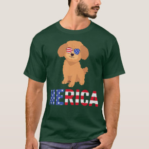 Camiseta Merica EUA Flag Poodle Dog Sunglass Patriótico 4t