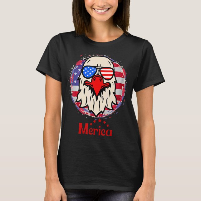 Camiseta Merica Flag Eagle Óculos 3 (Frente)