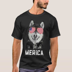 Camiseta Merica Funny Siberian Husky Puppy Dog American Fl