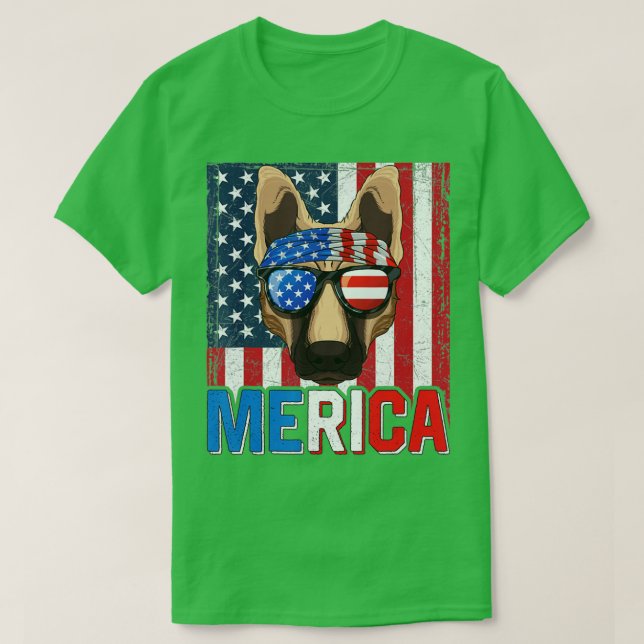 Camiseta Merica German Shepher Dog 4 de julho Presente Amer (Frente do Design)