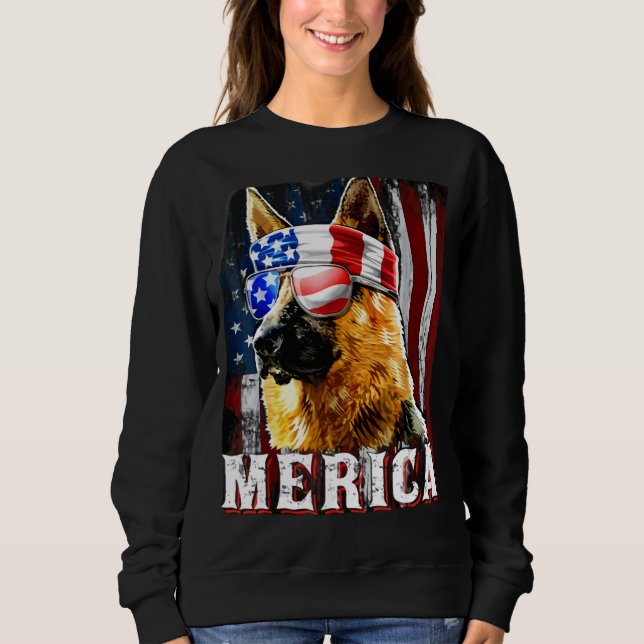 Camiseta Merica German shepherd American Flag4th de julho (Frente)