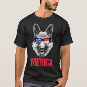 Camiseta Merica German shepherd American Flag Óculos Sunvid
